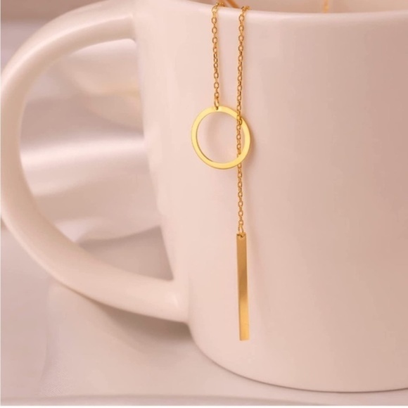 GOLD 14k Gold Plated Circle Bar Lariat Necklace - Picture 5 of 5
